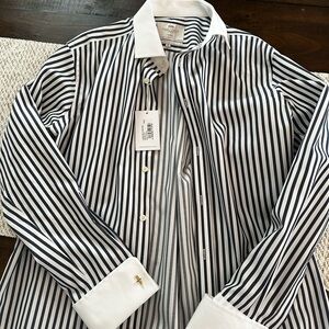 Elegant Striped Dress Shirt in Navy and White